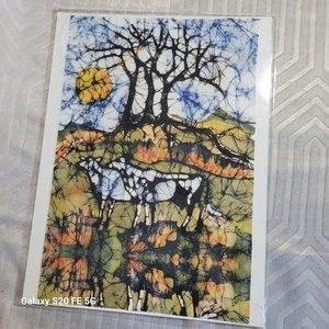 Holsiein Cows Below Autumn Trees Custom Printed Fabric Art by Carol Law Conklin
